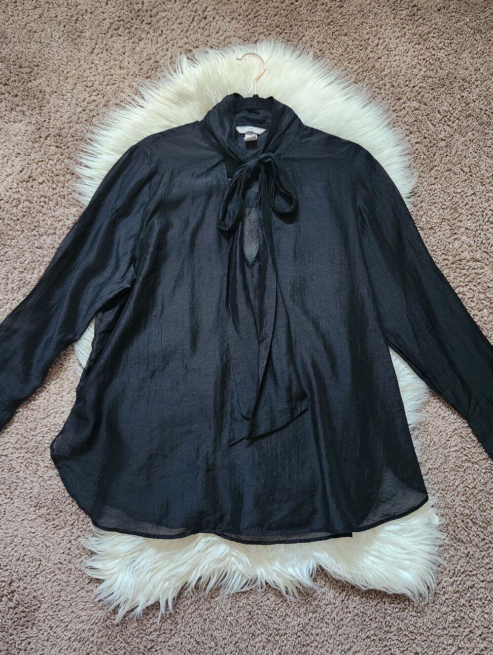 H&M Sheer Black Chiffon Neck Tie Blouse